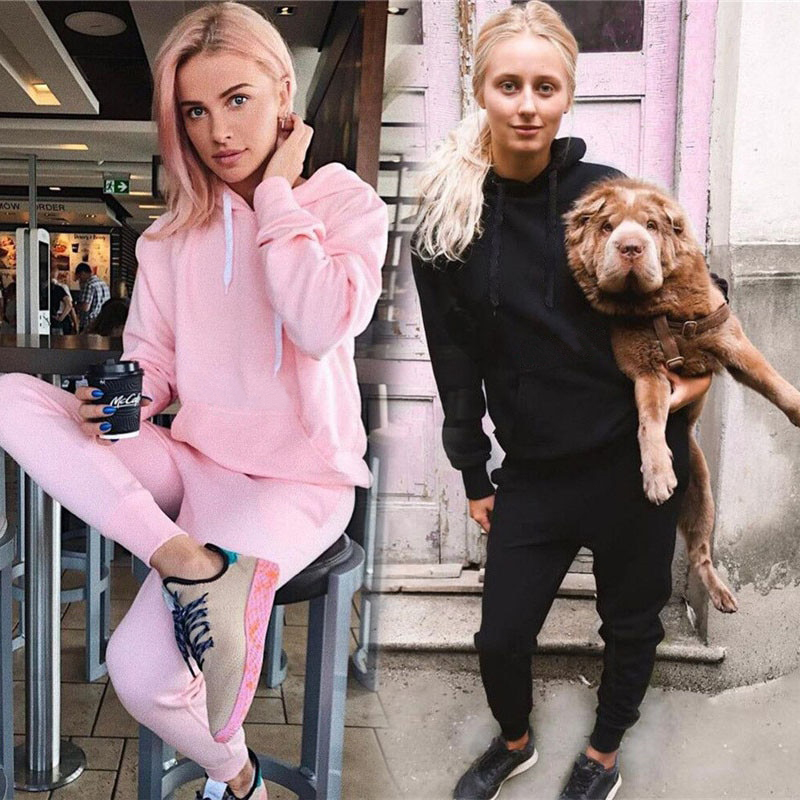 2pcs Hooded Casual Tracksuit Suits For Women Set Hoodies Sweatshirt+Sweatpants 2 Pieces Sets Women's Suit Sweatsuit Female