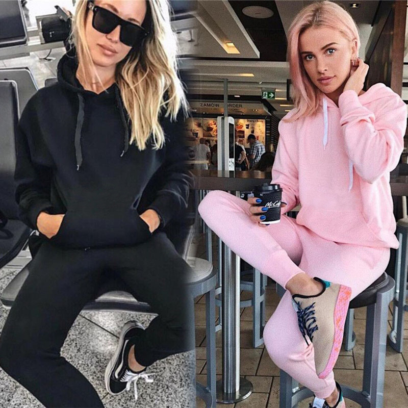 2pcs Hooded Casual Tracksuit Suits For Women Set Hoodies Sweatshirt+Sweatpants 2 Pieces Sets Women's Suit Sweatsuit Female