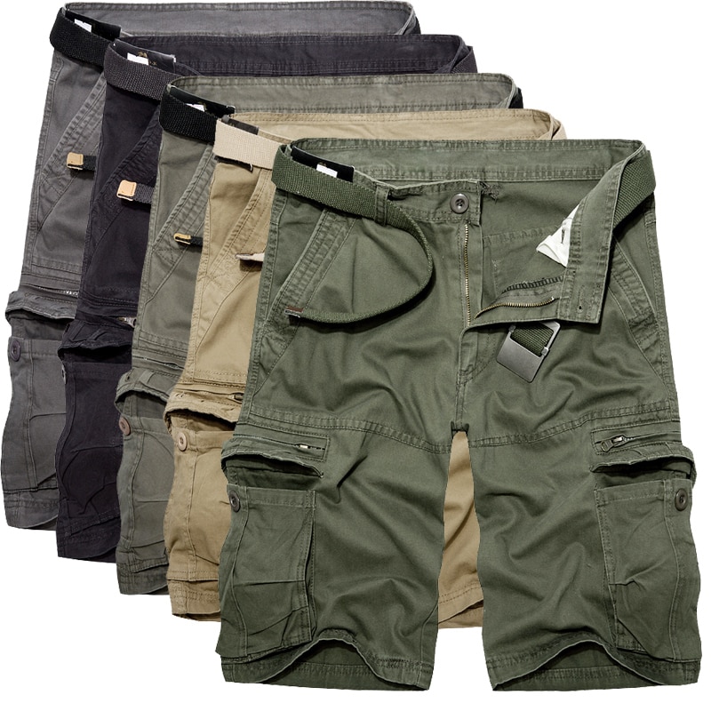 Mens Military Cargo Shorts Summer army green Cotton Shorts men Loose Multi-Pocket Shorts Homme Casual Bermuda Trousers 