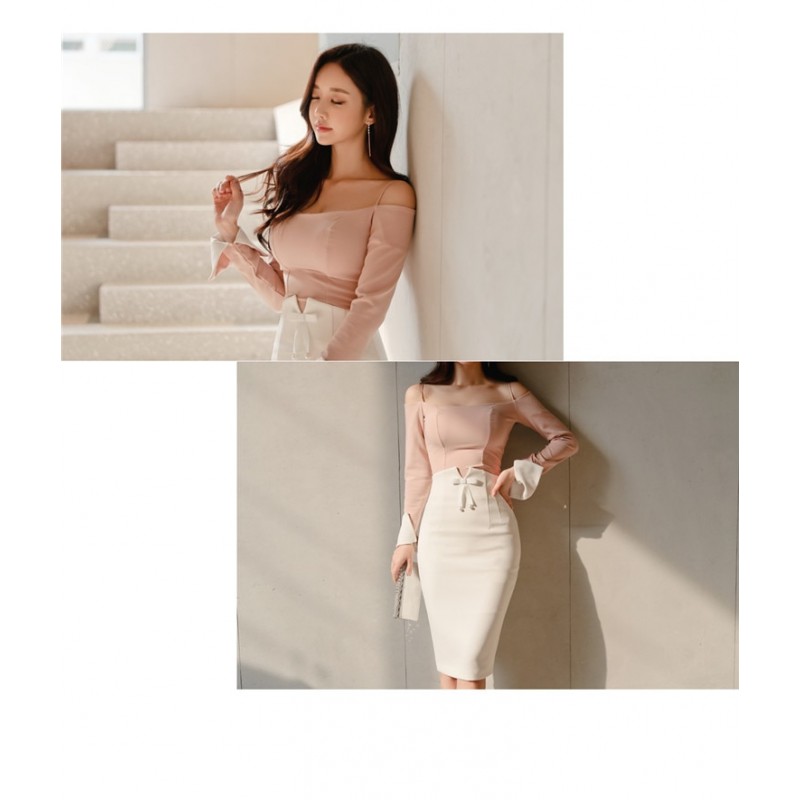 Office Lady High Waist Bow Detail Midi Skirts Sexy Middle Slit Back Pencil Skirt 2018 New Arrival All Matched OL Skirt