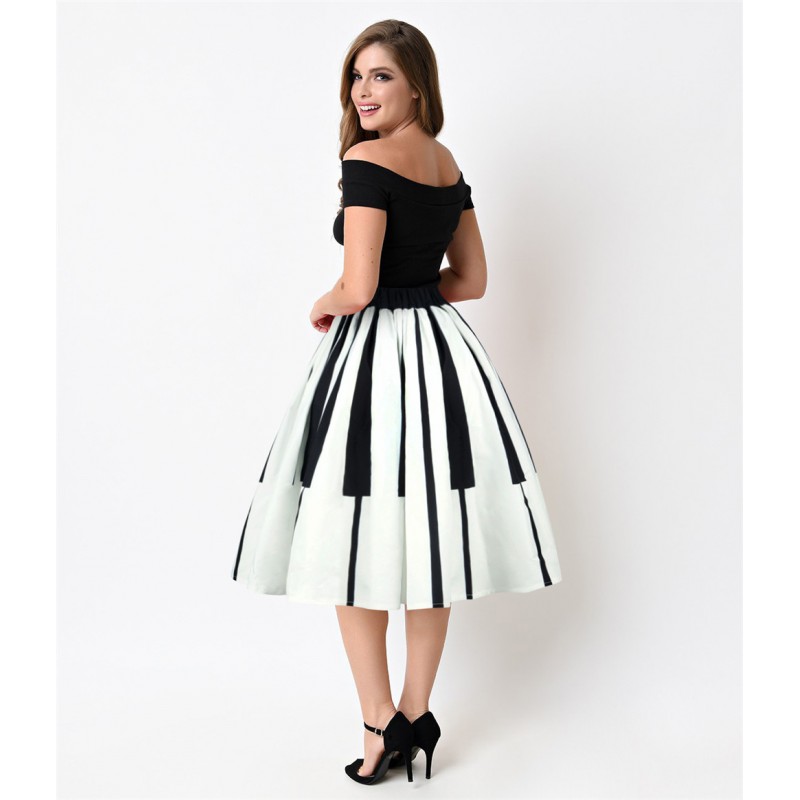 Women 3D Print Ball Gown Casual Colorful Skirt Piano