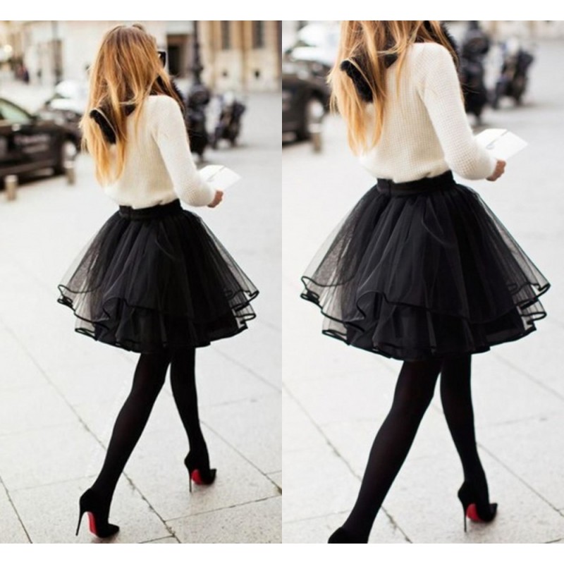 Mini short Puffy Black tulle Skirt With Ruffles Fashion sexy tutu 