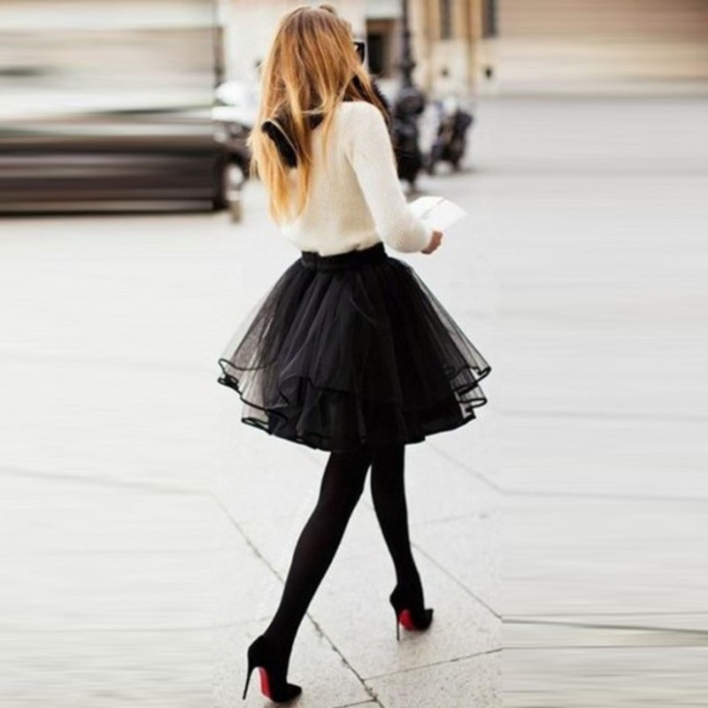 Mini short Puffy Black tulle Skirt With Ruffles Fashion sexy tutu 