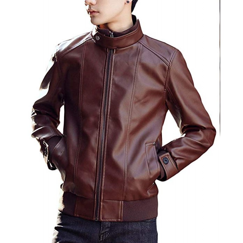 Men's Leisure PU Faux Leather Jacket Windbreaker Motor Jacket