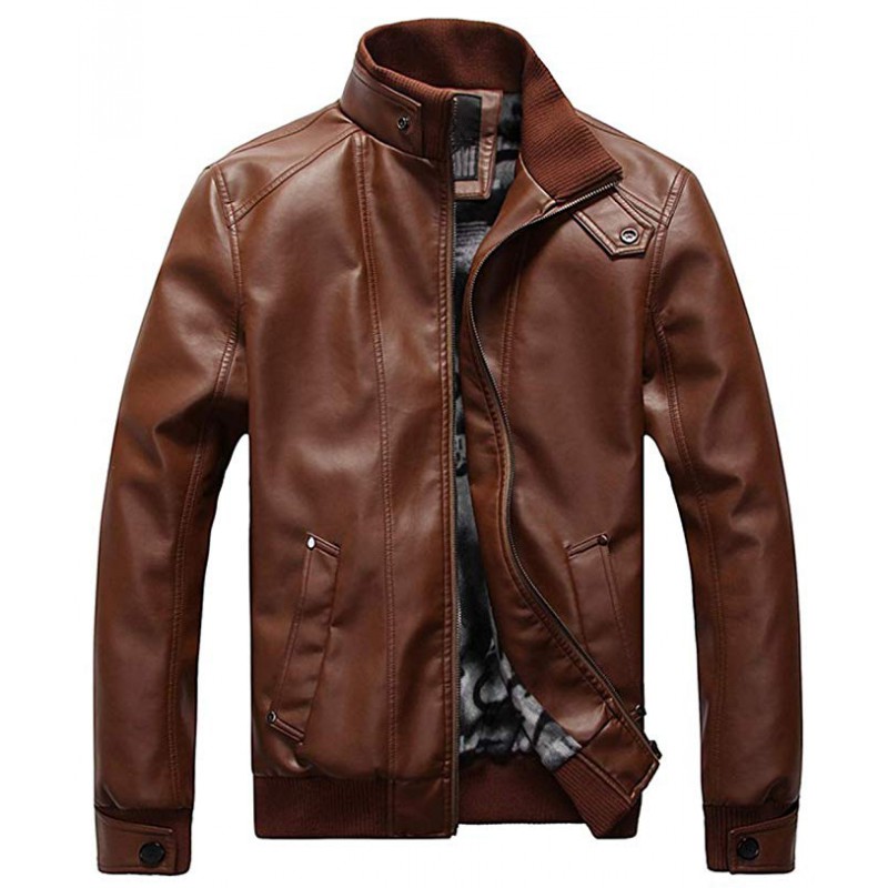 Men's Leisure PU Faux Leather Jacket Windbreaker Motor Jacket