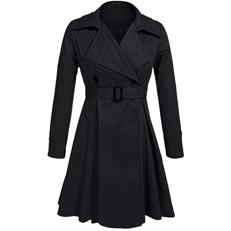 Women's Trench Coat Double Breasted Long Sleeve Jackets with Belt