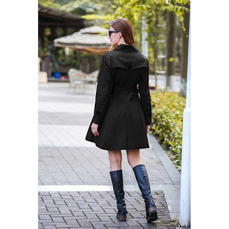 Women's Trench Coat Double Breasted Long Sleeve Jackets with Belt