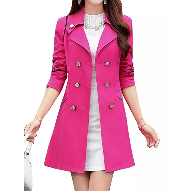 Womens Lapel Long Sleeve Double-Breasted Classic Trench Coat Overcoat