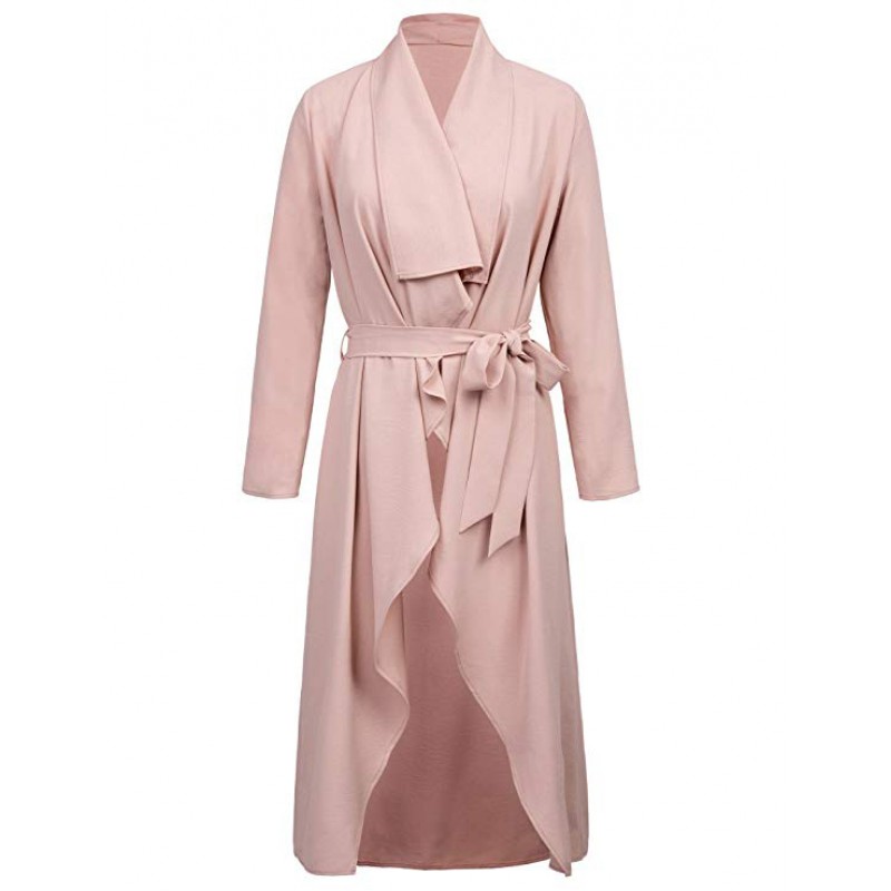 Women's Trench Coat Stylish Open Front Long Jacket Cardigan Outwear 