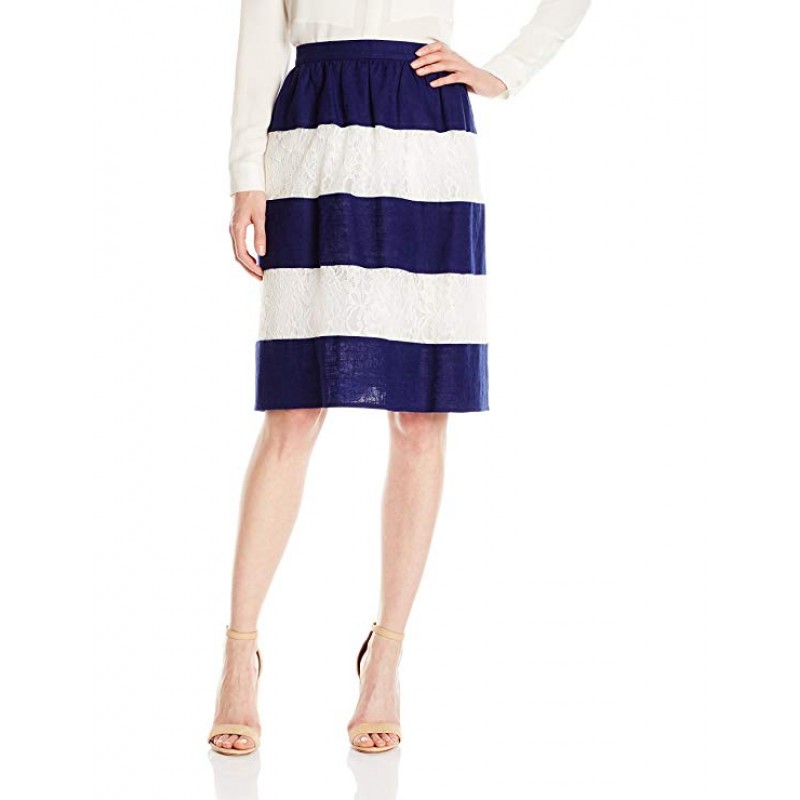 Women's Lace and Linen Stripe Skirt