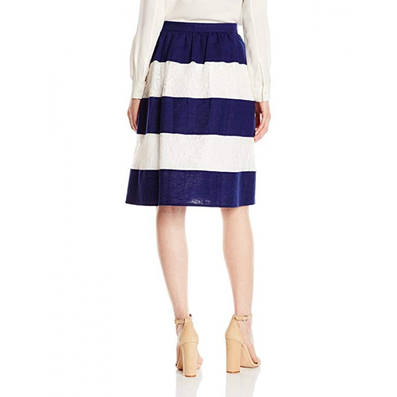 Women's Lace and Linen Stripe Skirt