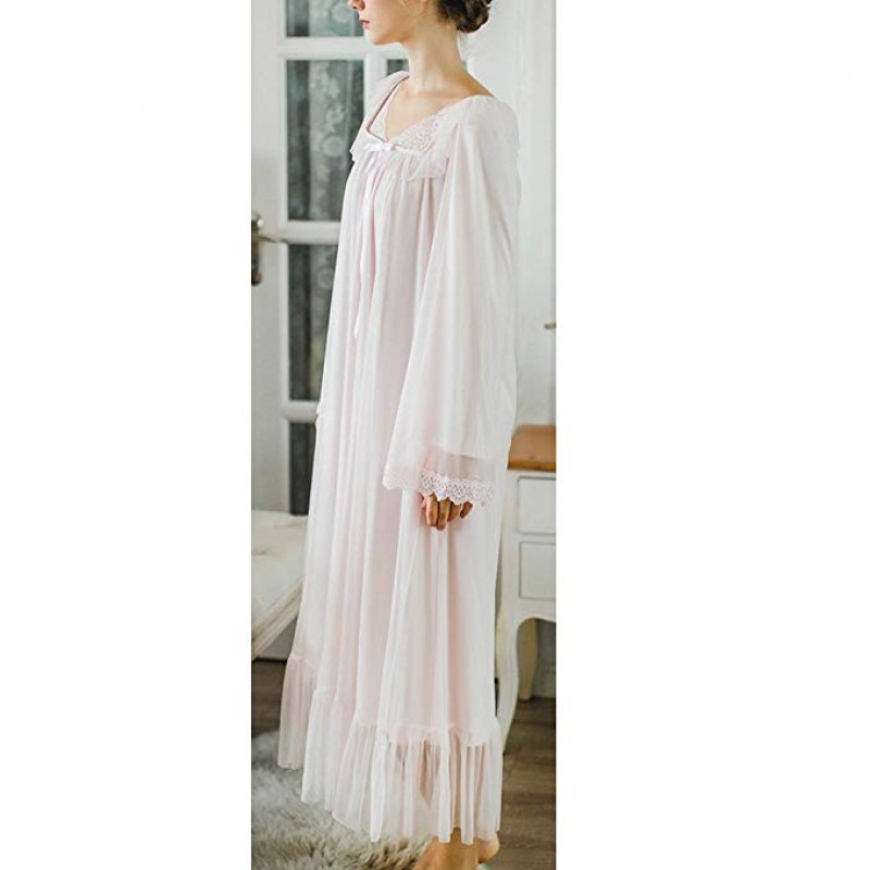 Women's Long Sheer Vintage Victorian Lace Nightgown Sleepwear Pyjamas Lounge Dress Nightwear