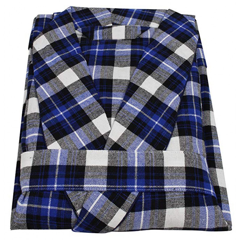 Classical Sleepwear Men’s 100% Cotton Flannel Shawl Collar Robe